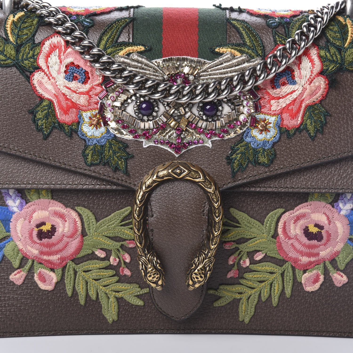 Gucci Calfskin Web Owl Embroidered Medium Dionysus Shoulder Bag New Acero Multicolor 6 of 8