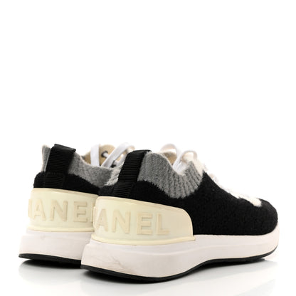 Chanel Mixed Fabrics Knit Sneakers 37.5 Black Grey White 4 of 8