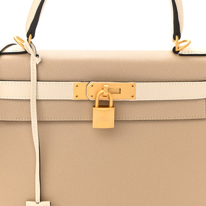 Hermes Epsom Bi-Color Horseshoe Kelly Sellier 28 Trench Craie 8 of 11