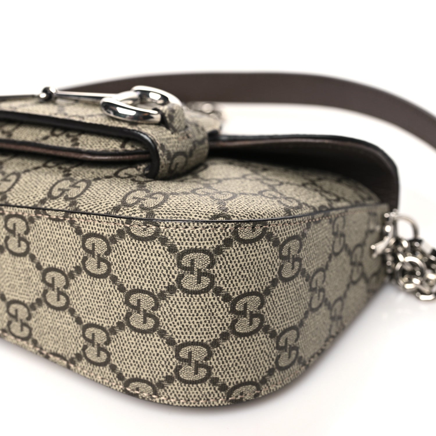 Gucci GG Supreme Monogram Mini Horsebit 1955 Asymmetric Shoulder Bag Beige Ebony 10 of 10
