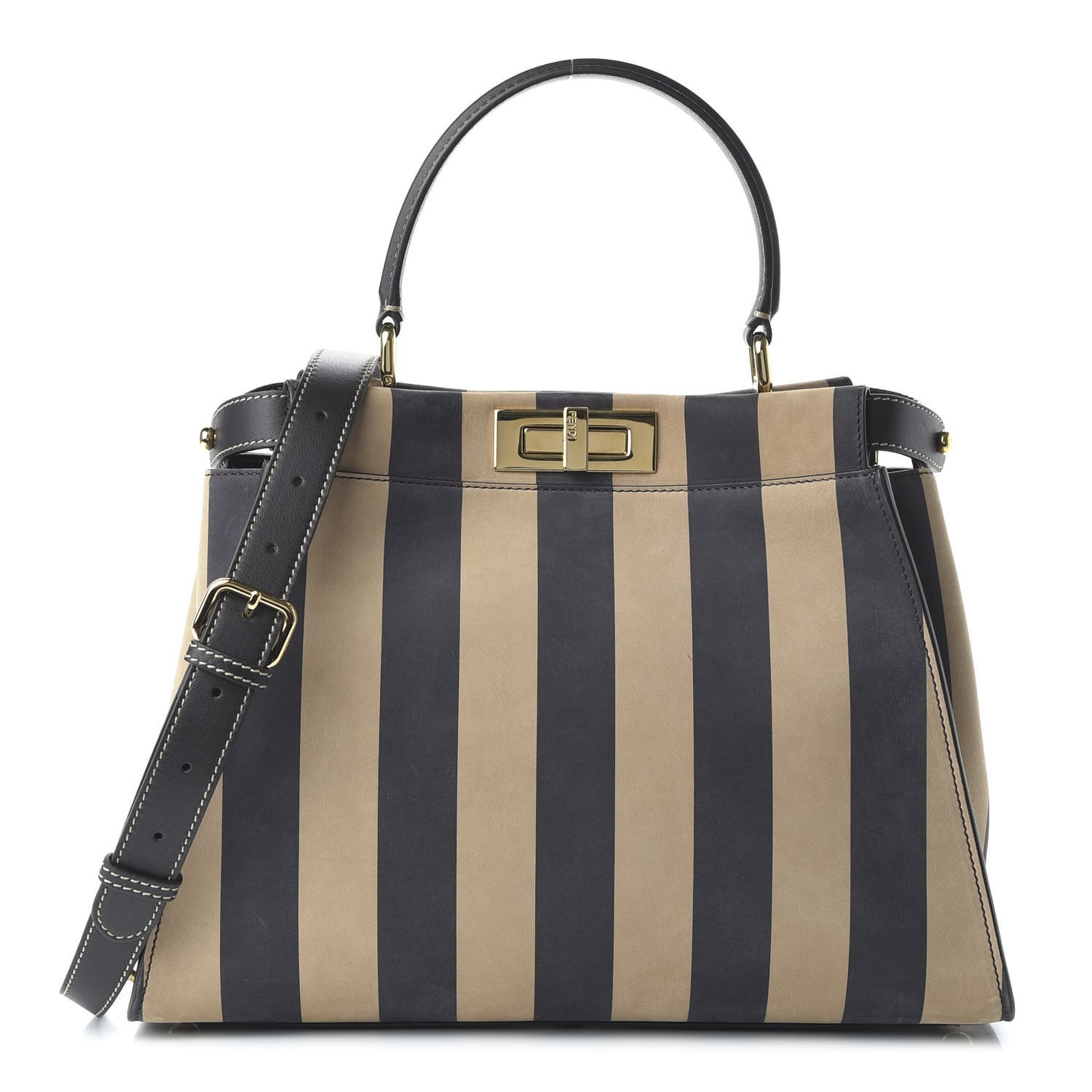 Vitello Nabuk Seta Pequin Medium Peekaboo Iconic Satchel Tobacco Moro Ebano
