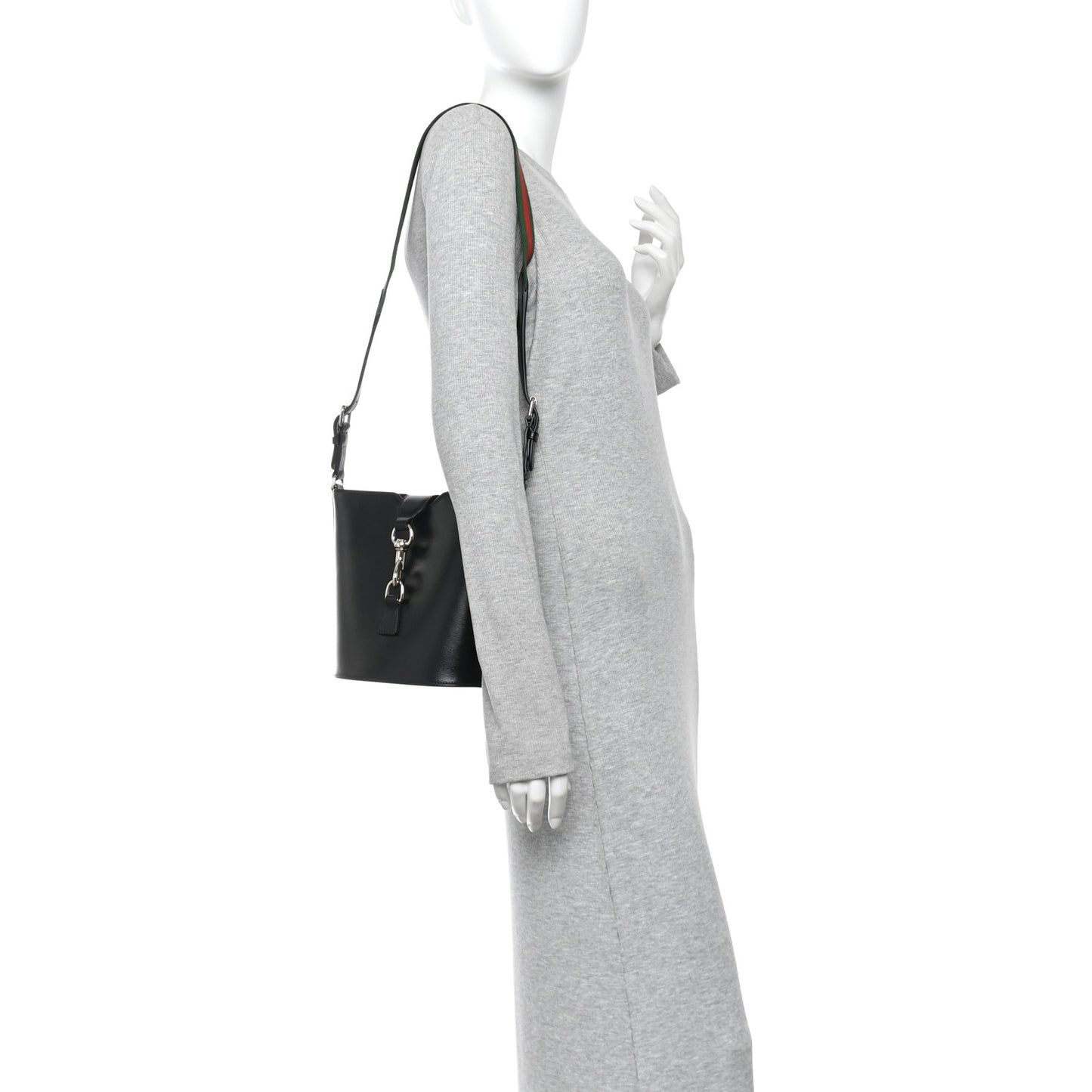 Tritone Calfskin Web Mini Ophidia Bucket Bag Black