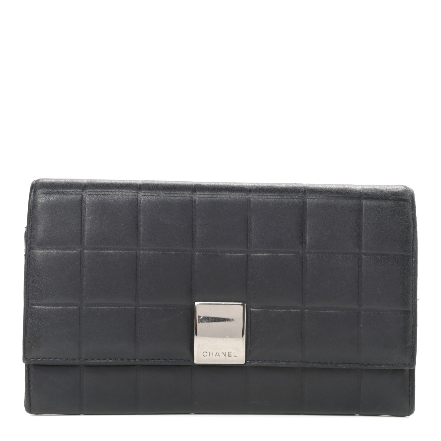 Lambskin Quilted Chocolate Bar Long Wallet Black