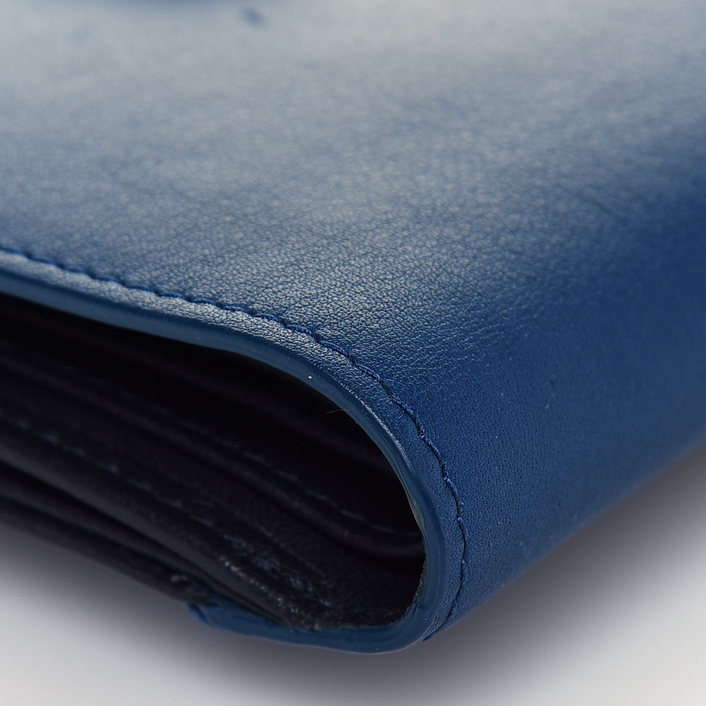 Calfskin Bi-Color Envelope Wallet Blue Black