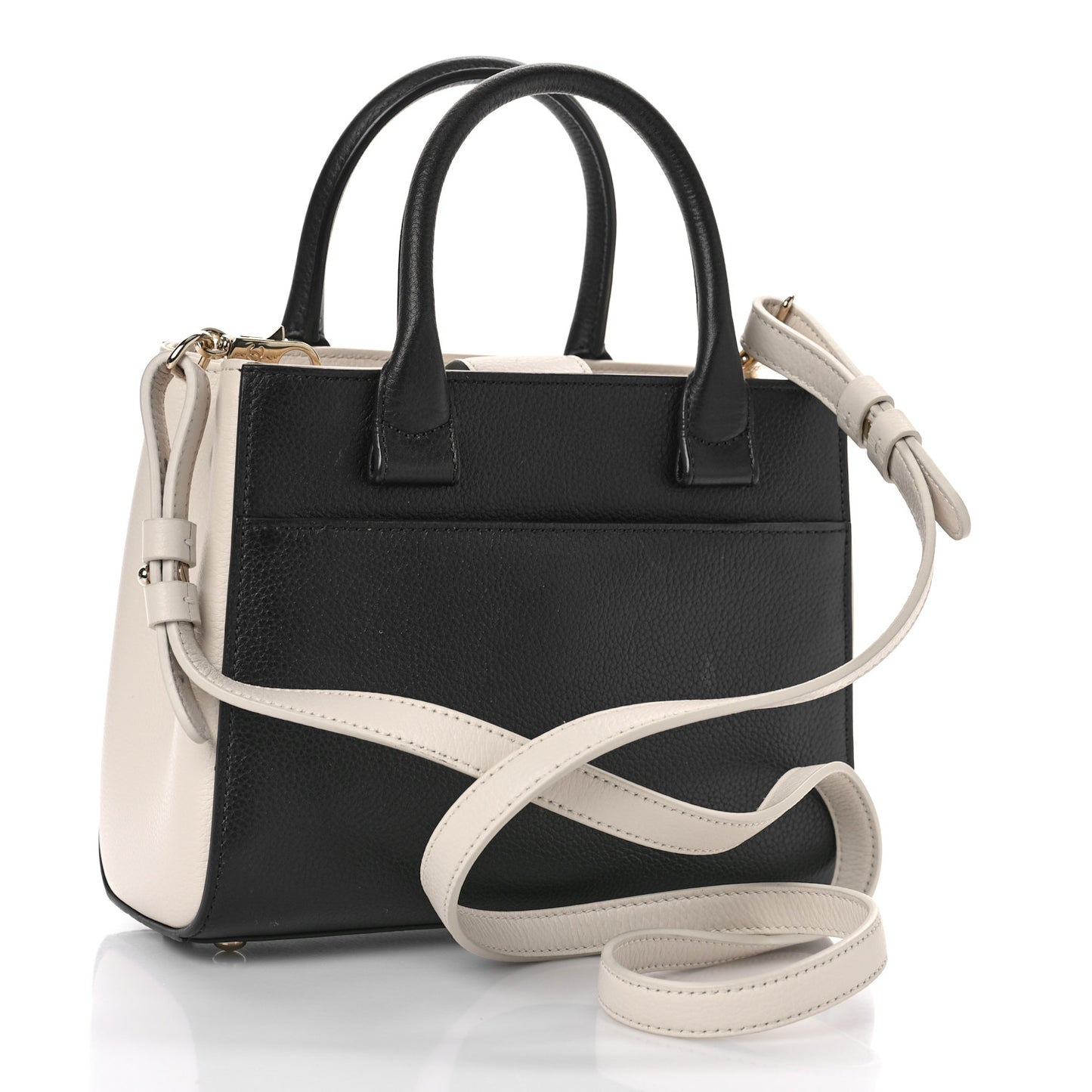 Grained Calfskin Mini Bi-Color Neo Executive Shopper Tote Black Beige