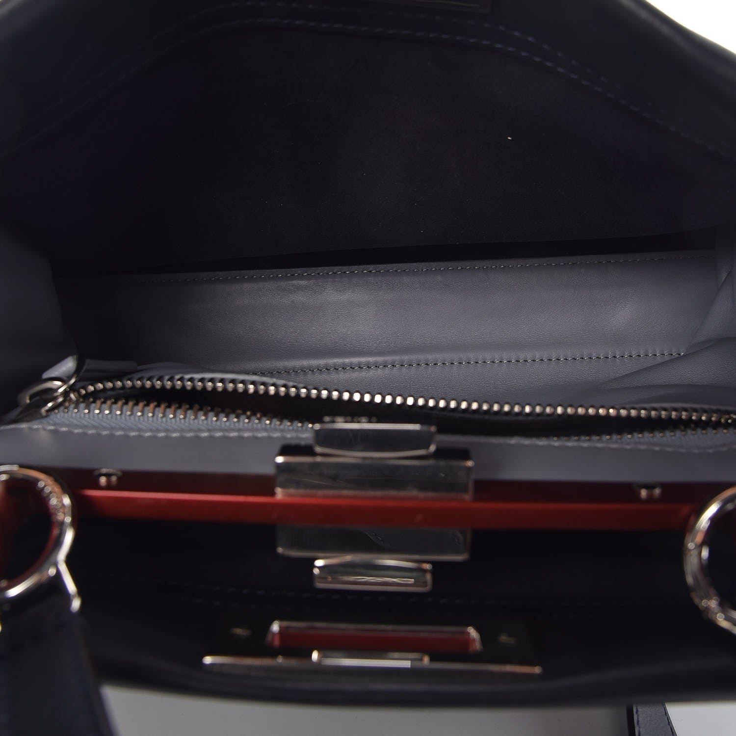Fendi Vitello Seta Shiny Nappa Medium Peekaboo Iconic Satchel Blue Notte Ardesia 6 of 9