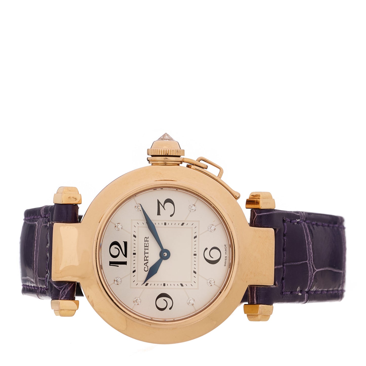 18K Pink Gold Alligator Diamond 32mm Pasha C Quartz Watch Purple