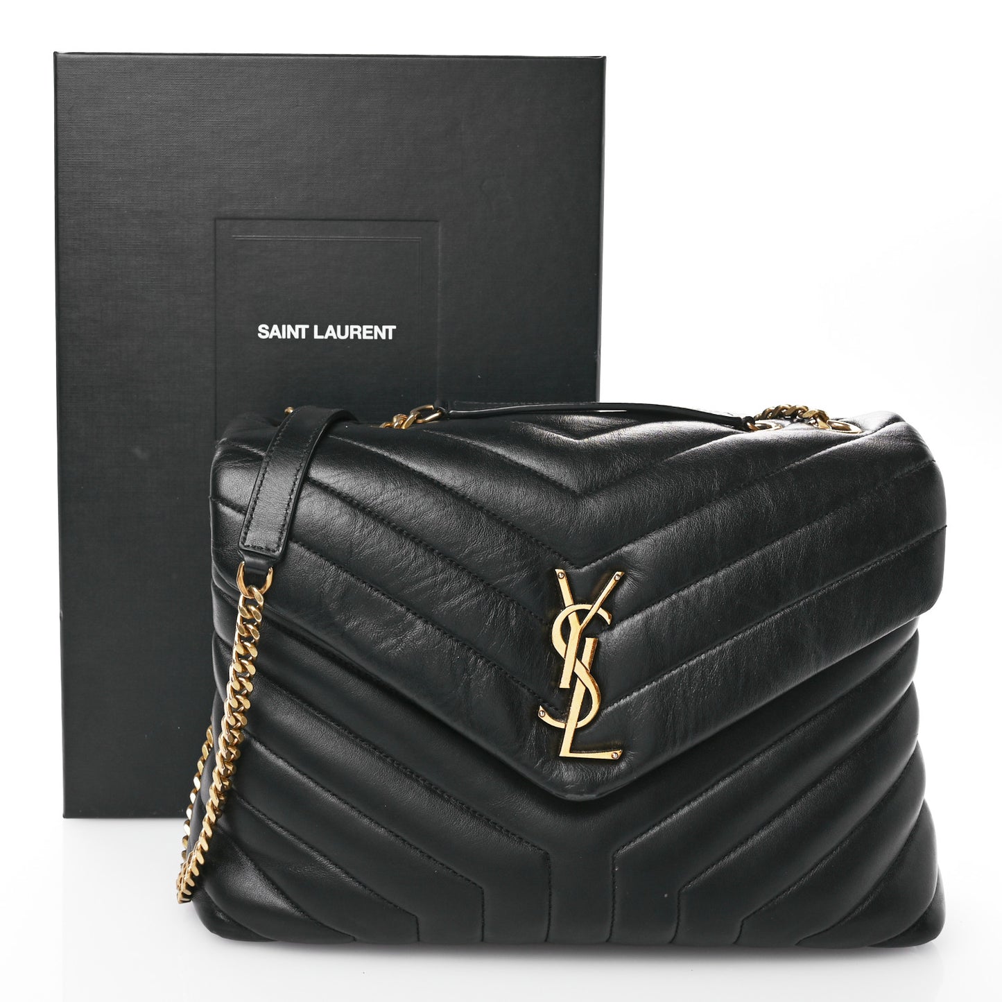 Calfskin Y Quilted Monogram Medium Loulou Chain Satchel Black