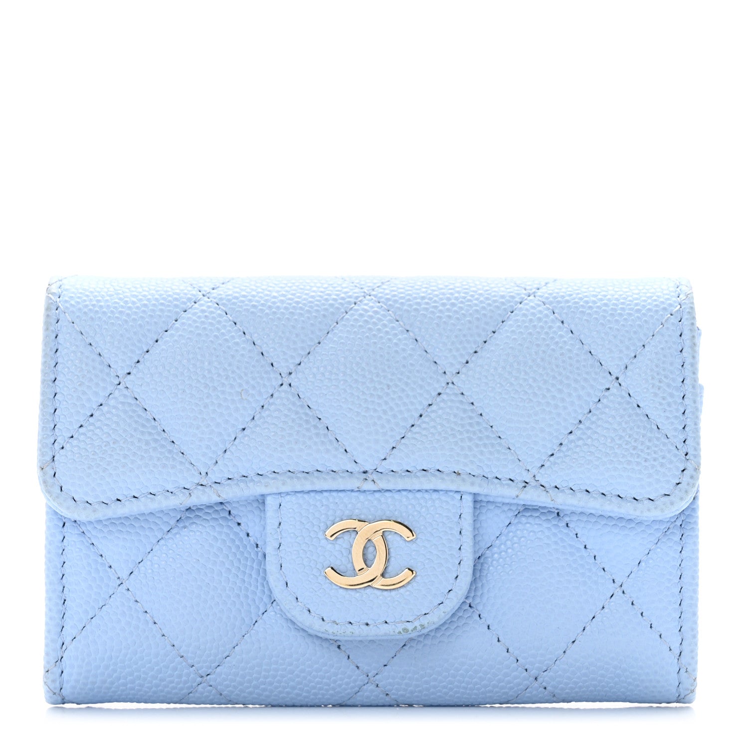 Chanel Caviar Quilted Flap Card Holder Wallet Light Blue 1 of 11