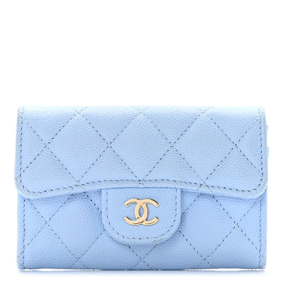 Chanel Caviar Quilted Flap Card Holder Wallet Light Blue 1 of 11