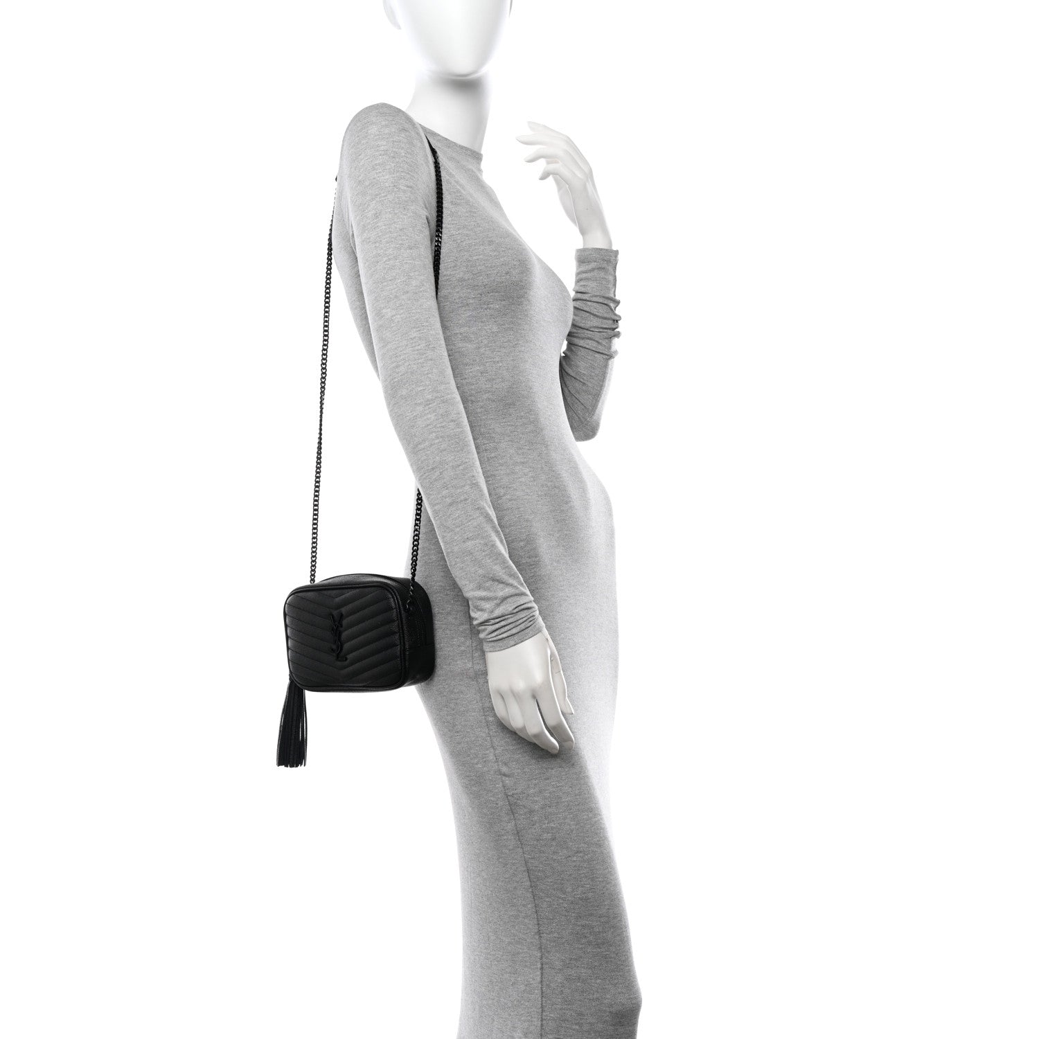 Saint Laurent Grain De Poudre Matelasse Monochrome Monogram Mini Lou Camera Bag Black 2 of 10