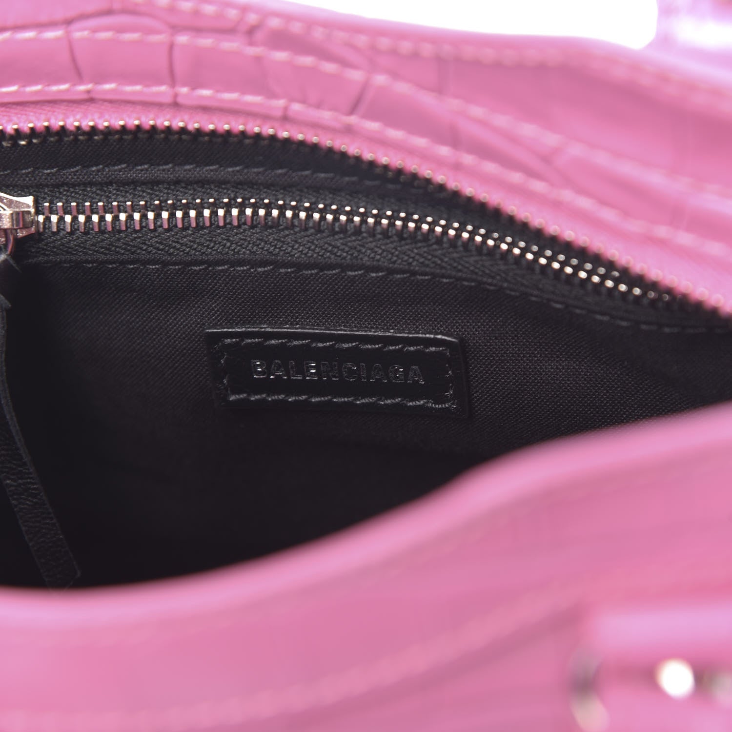 Balenciaga Shiny Supple Calfskin Crocodile Embossed Classic Silver Hardware Mini City Baby Pink 7 of 11