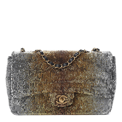 Chanel Sequin Medium Single Flap Silver Gold 1 of 10