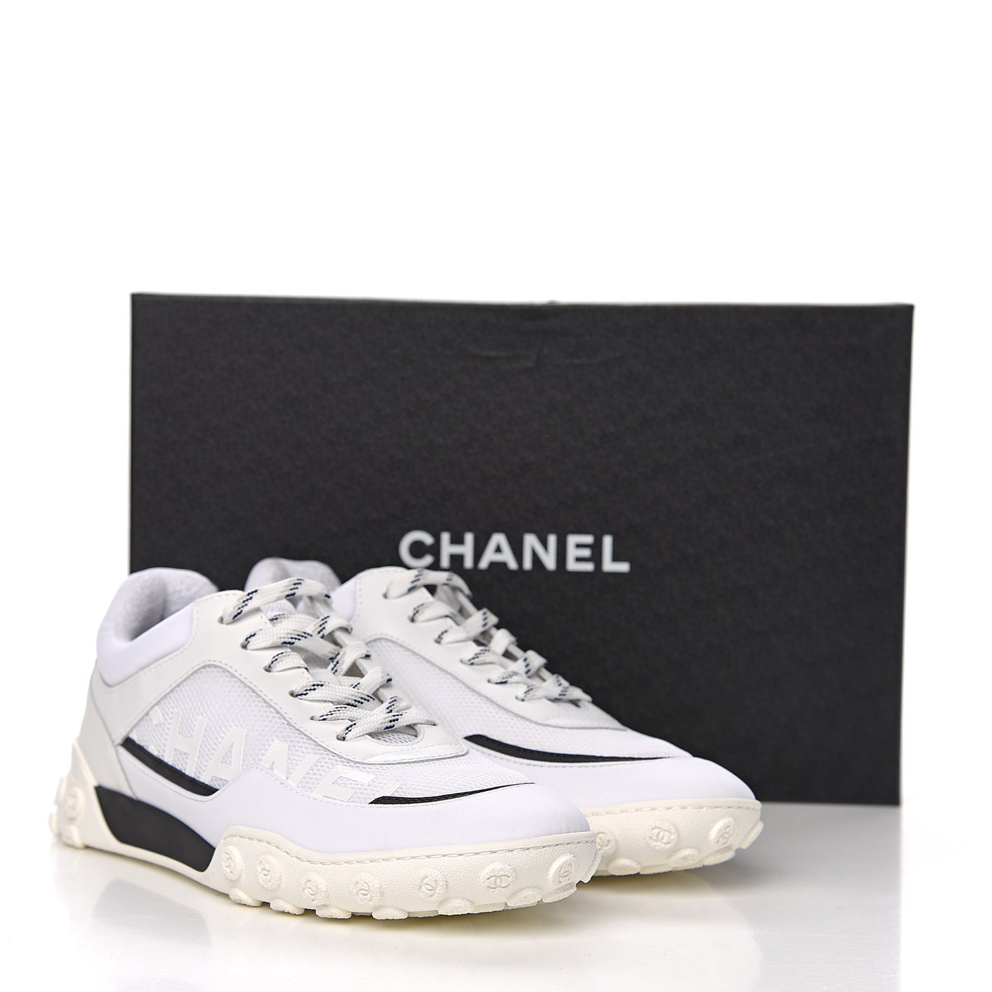 Calfskin Mesh Lycra Womens Logo Sneakers 39.5 White