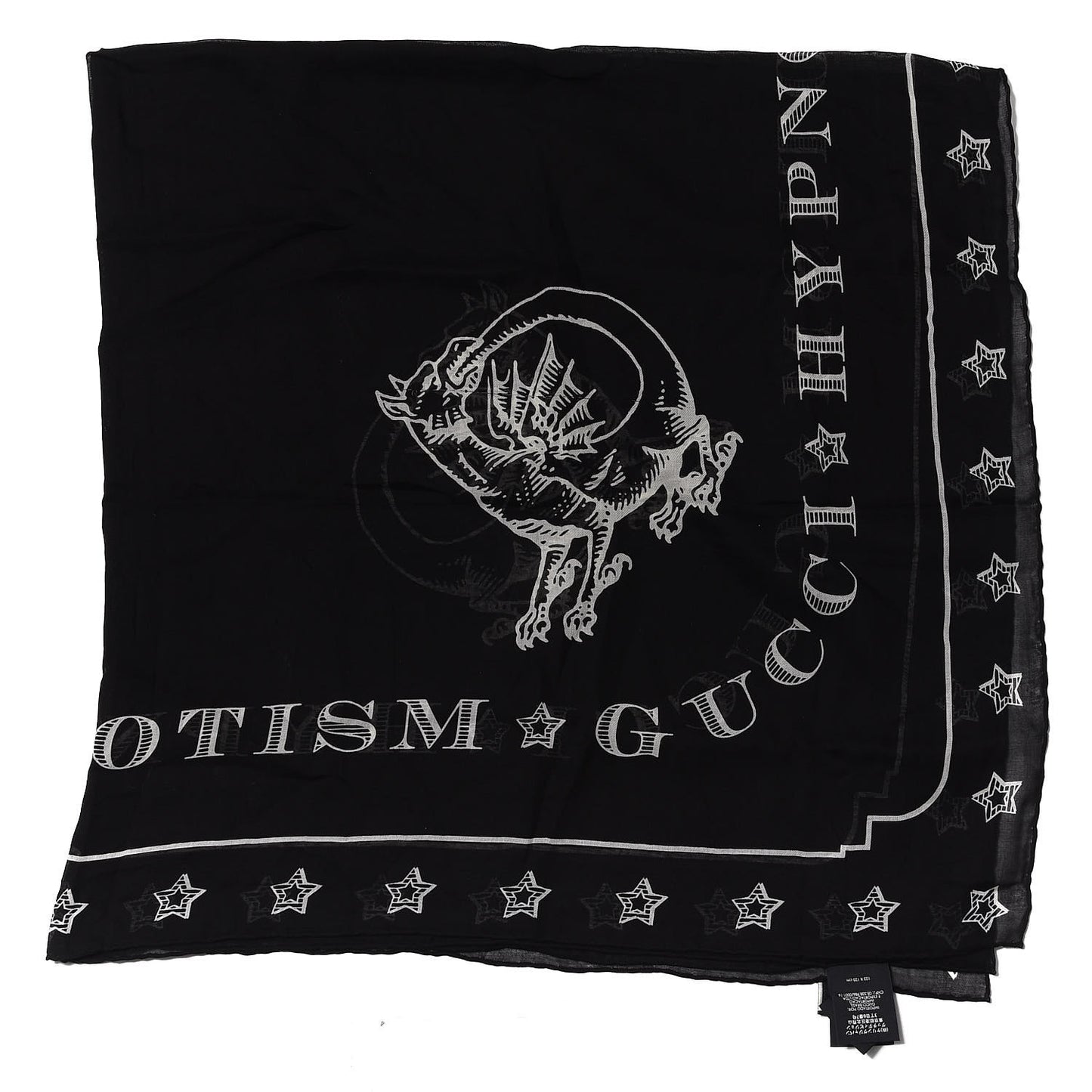 Cotton Dragon Print Square Scarf Black