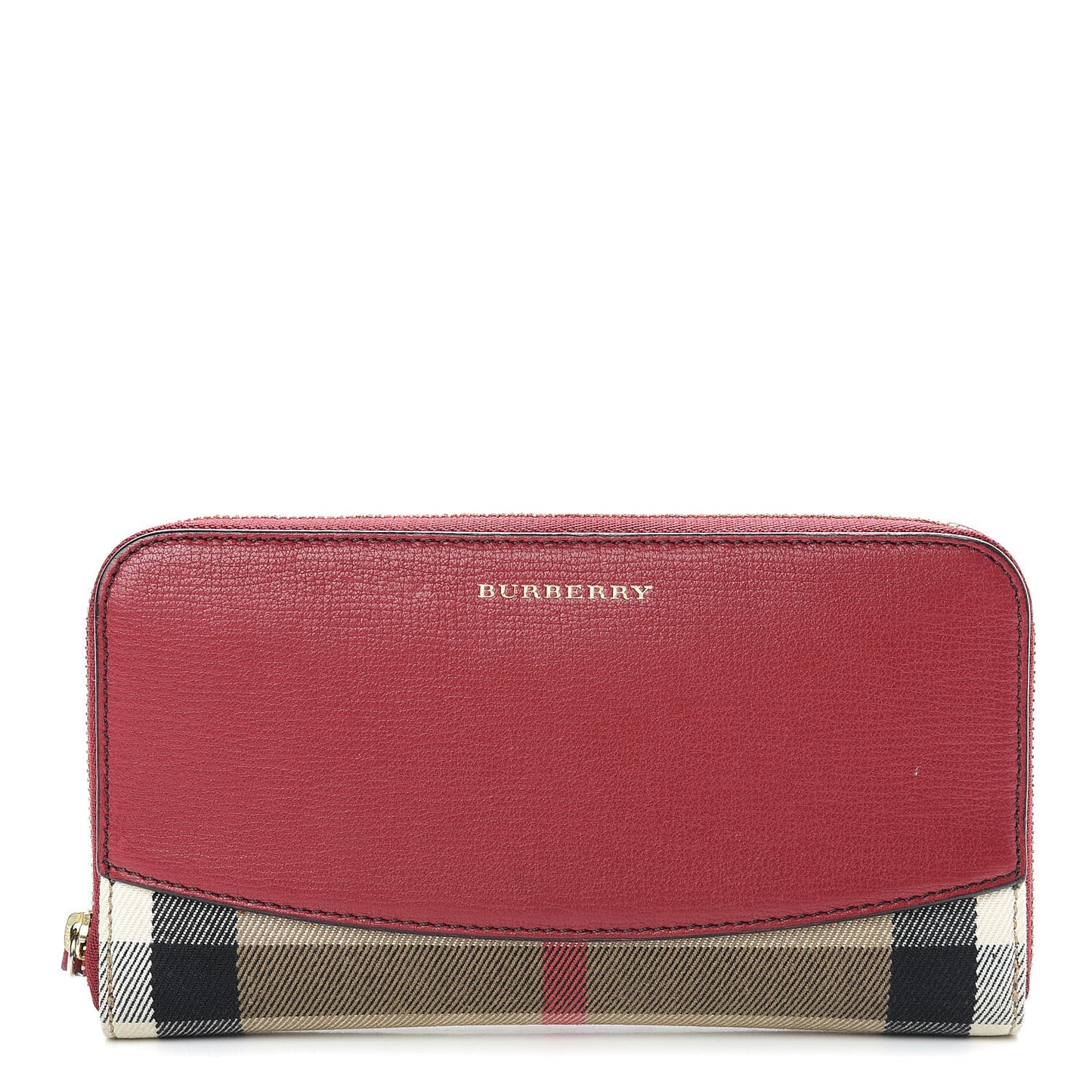 Grainy Calfskin House Check Elmore Zip Around Wallet Russet Red