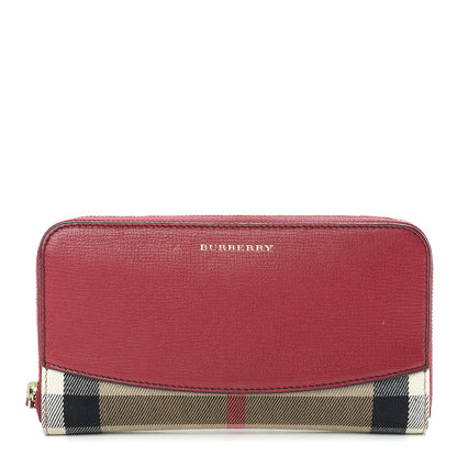 Burberry Grainy Calfskin House Check Elmore Zip Around Wallet Russet Red 1 of 8