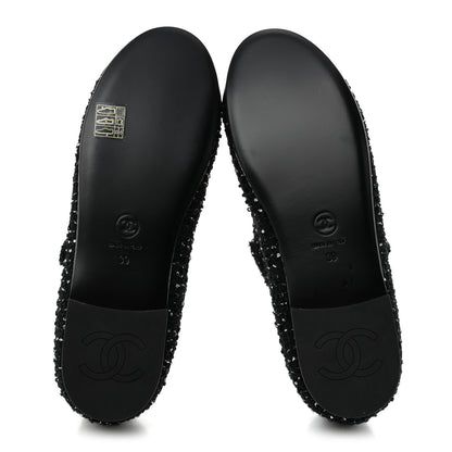 Chanel Tweed Sequin Grosgrain Cap Toe Mary Jane Flats 39 Black 6 of 11