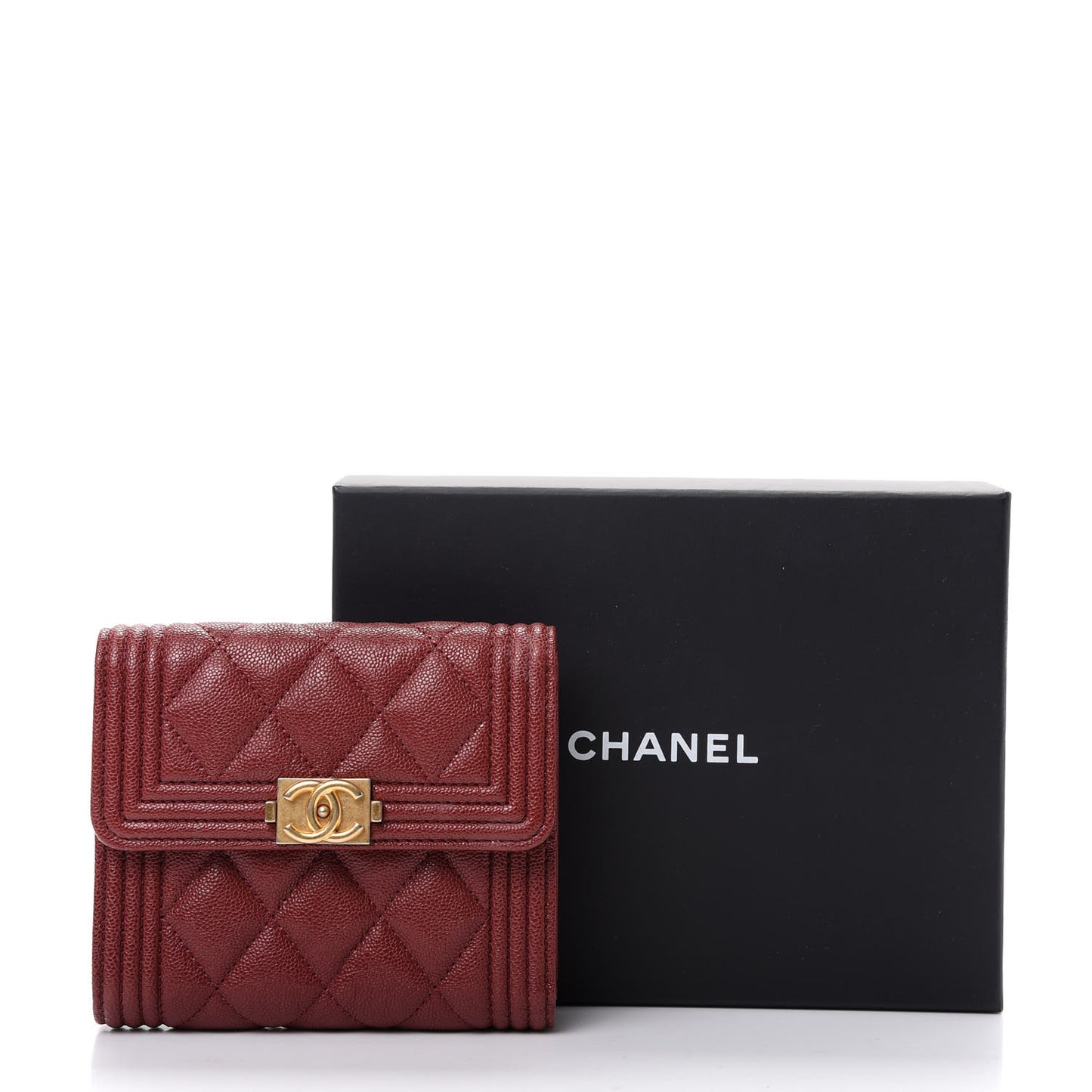 Caviar Quilted Compact Boy Wallet Burgundy