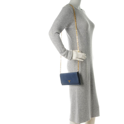 Prada Saffiano Metal Large Chain Wallet Bleuette 2 of 9