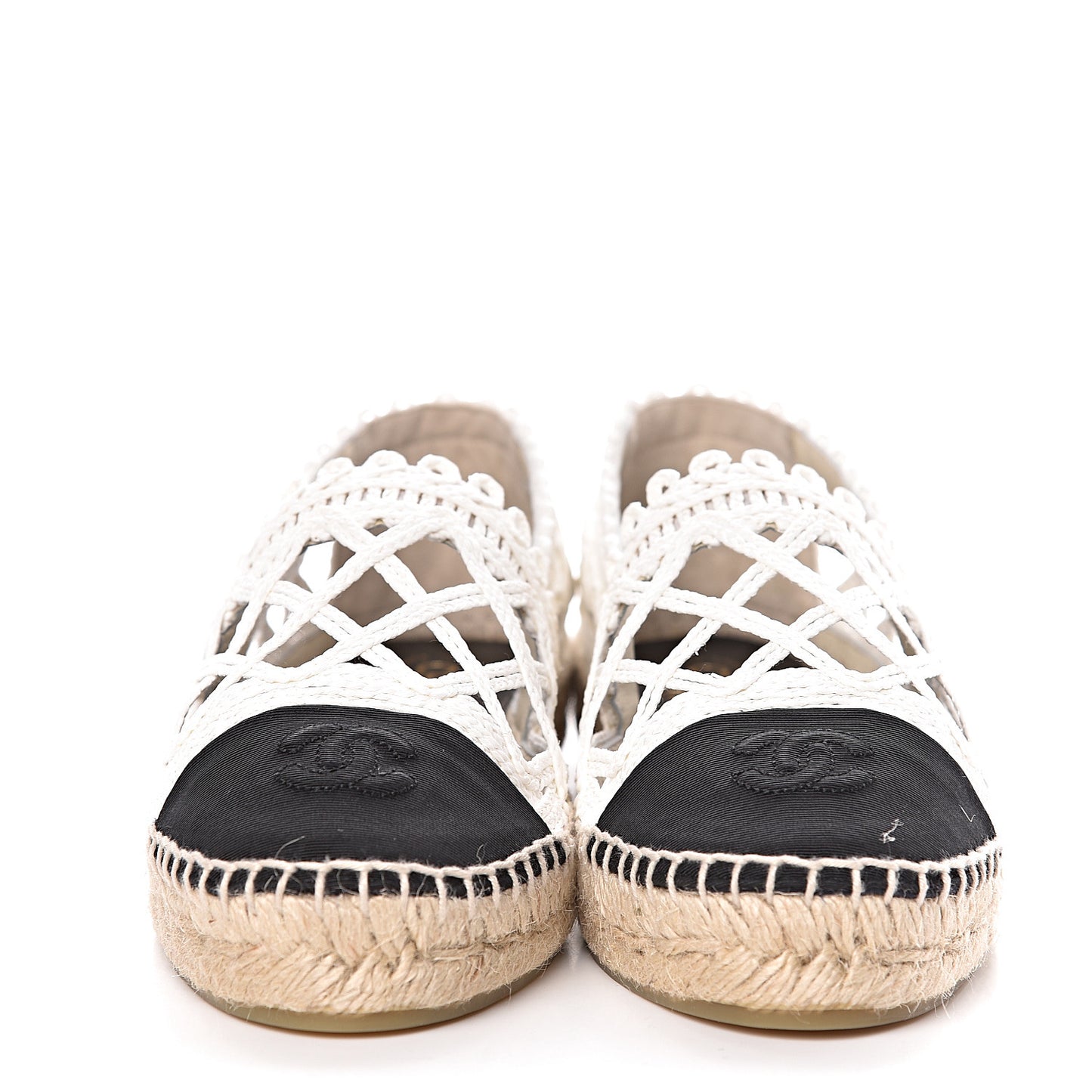 Woven Fabric Grosgrain CC Espadrilles 40 White Black