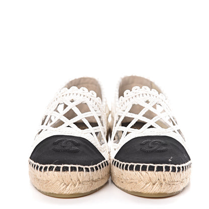 Chanel Woven Fabric Grosgrain CC Espadrilles 40 White Black 2 of 10