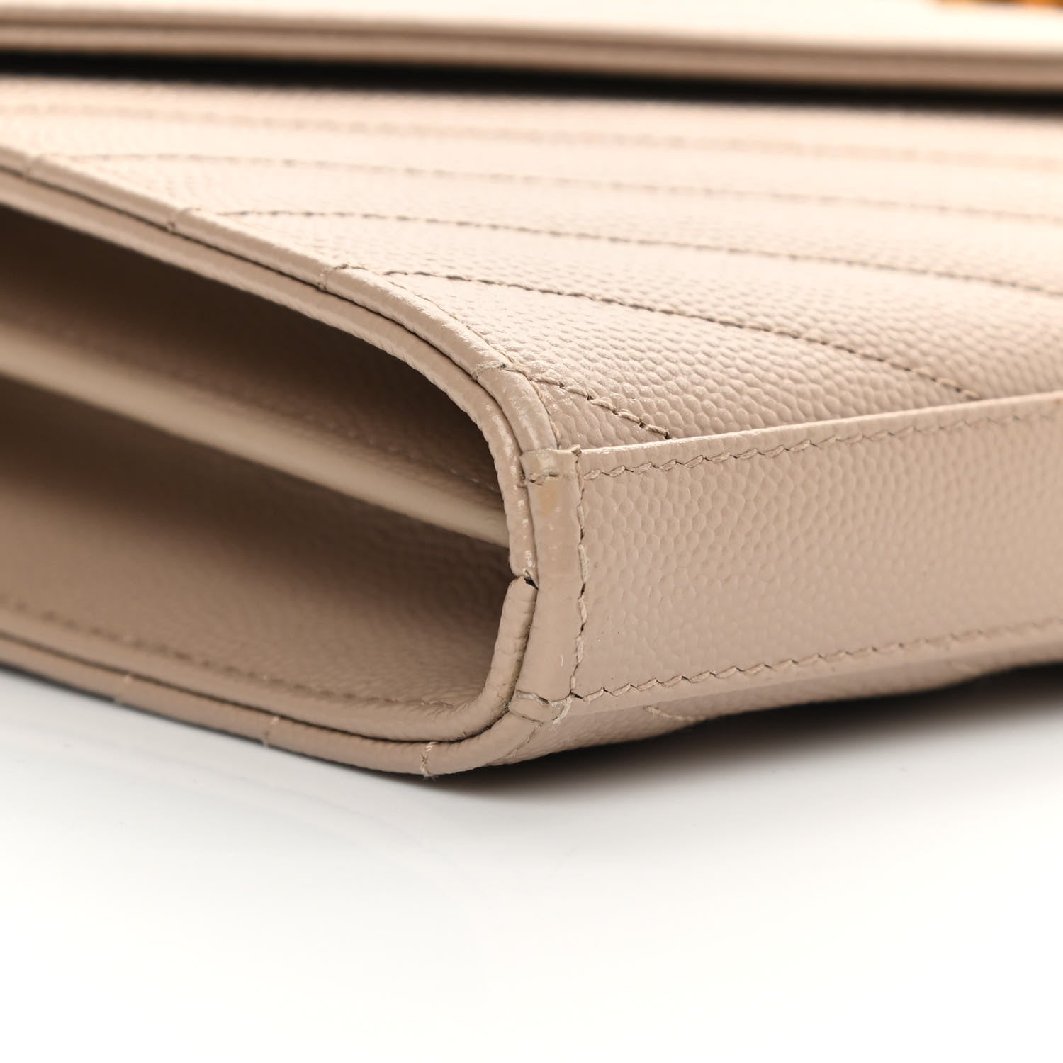 Saint Laurent Grain De Poudre Matelasse Chevron Monogram Chain Wallet Dark Beige 7 of 11