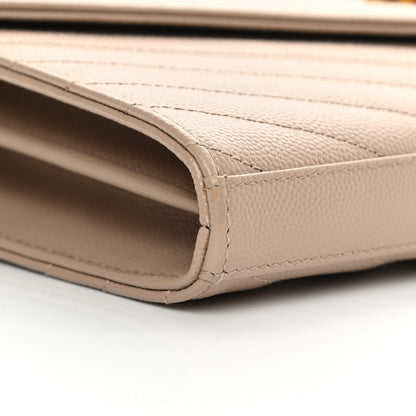 Saint Laurent Grain De Poudre Matelasse Chevron Monogram Chain Wallet Dark Beige 7 of 11