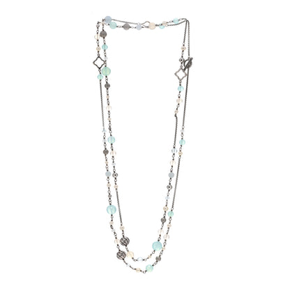 David Yurman Sterling Silver Aquamarine Pearl Blue Topaz Chalcedony Moon Quartz 14mm Quatrefoil Necklace 3 of 4
