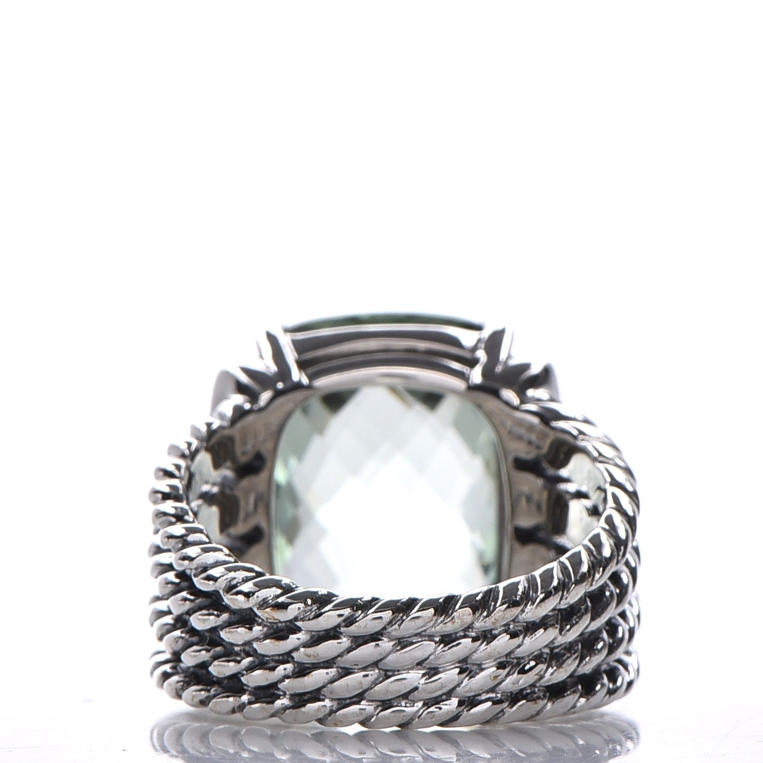 David Yurman Sterling Silver Diamond Prasiolite 16mm Wheaton Ring 53 6.5 4 of 5