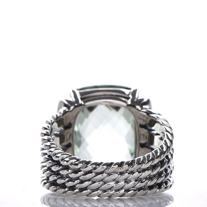 David Yurman Sterling Silver Diamond Prasiolite 16mm Wheaton Ring 53 6.5 4 of 5