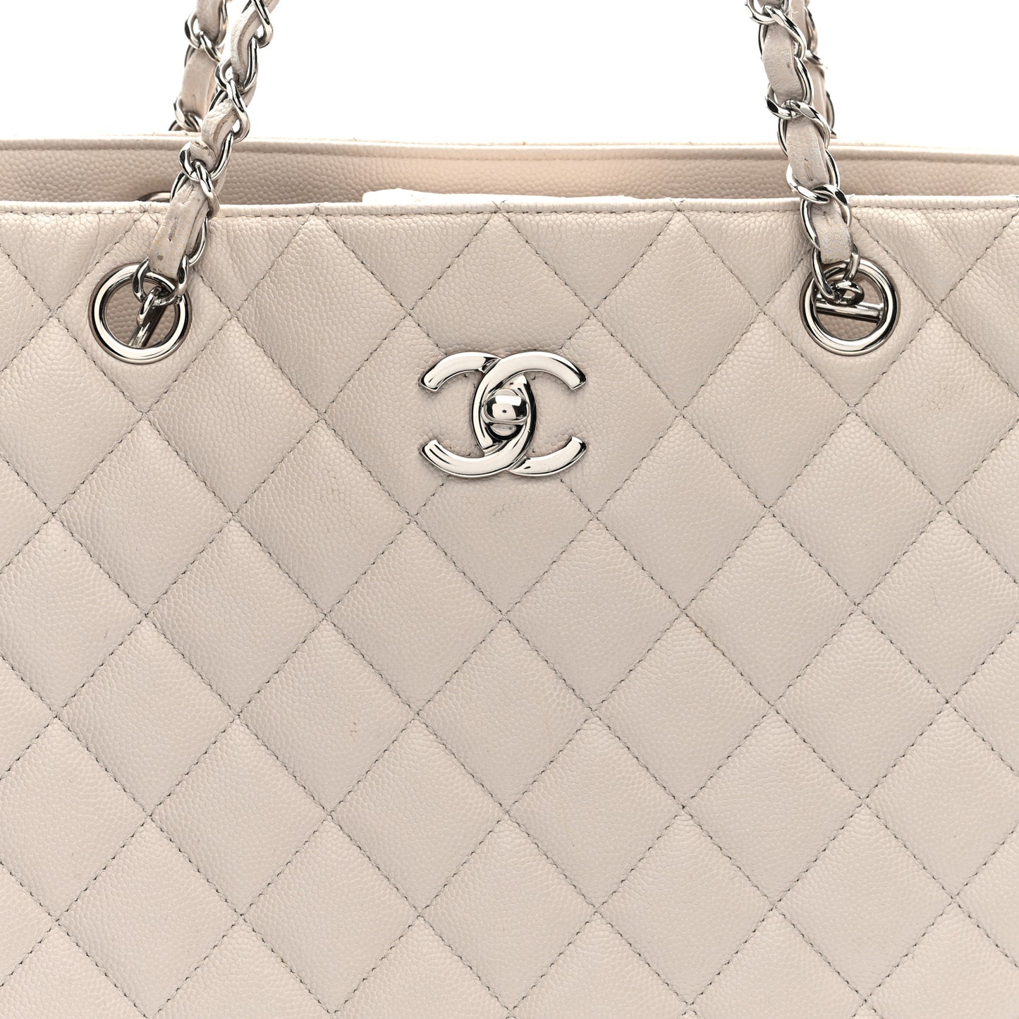 Caviar Quilted Large CC Shopping Tote Ivory