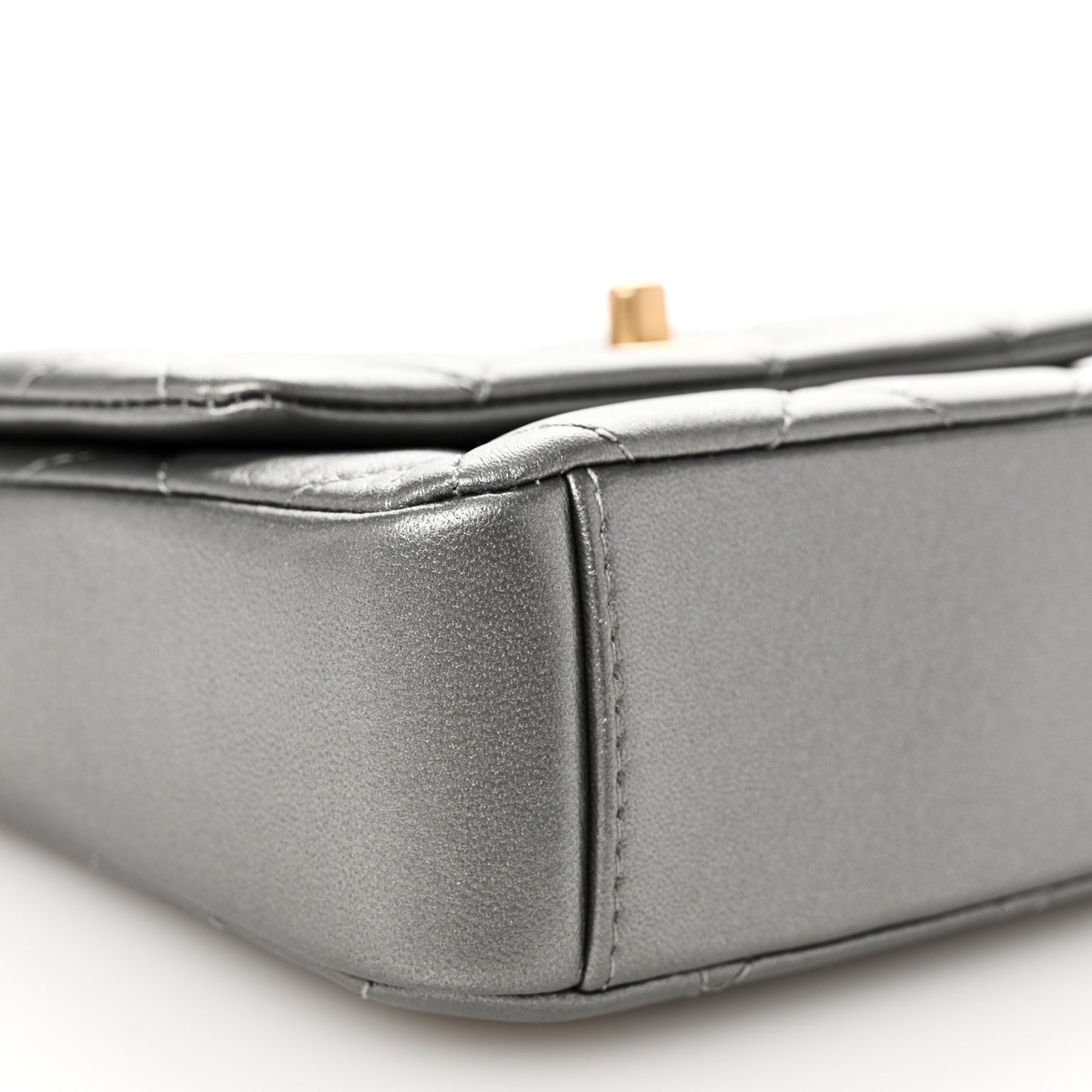 Metallic Lambskin Quilted Mini Side Note Flap Grey