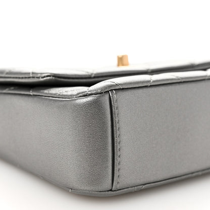 Chanel Metallic Lambskin Quilted Mini Side Note Flap Grey 9 of 10