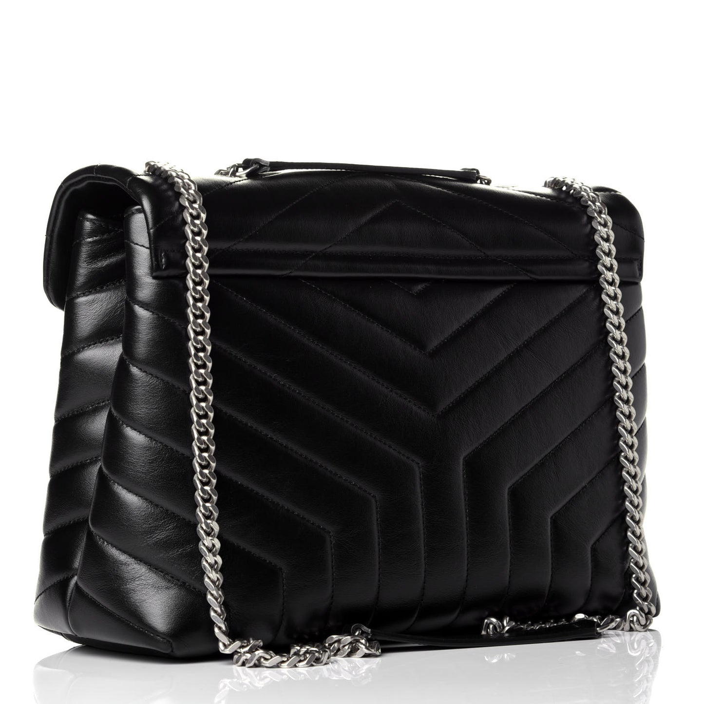 Calfskin Y Quilted Monogram Medium Loulou Chain Satchel Black