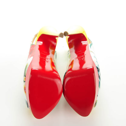 Christian Louboutin Crackled Calfskin Patent Hawaii Print Lady Peep Sling 150 Pumps 36.5 Version White 5 of 8