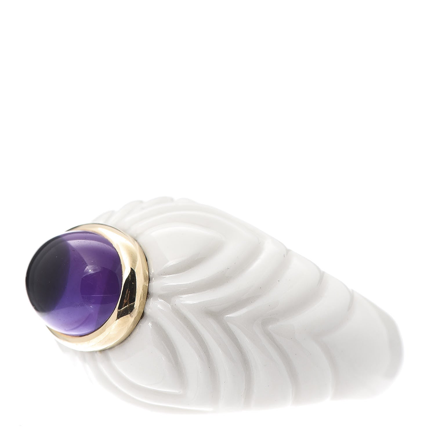 Bulgari 18K Yellow Gold Porcelain Amethyst Chandra Ring 53 6.25 3 of 5