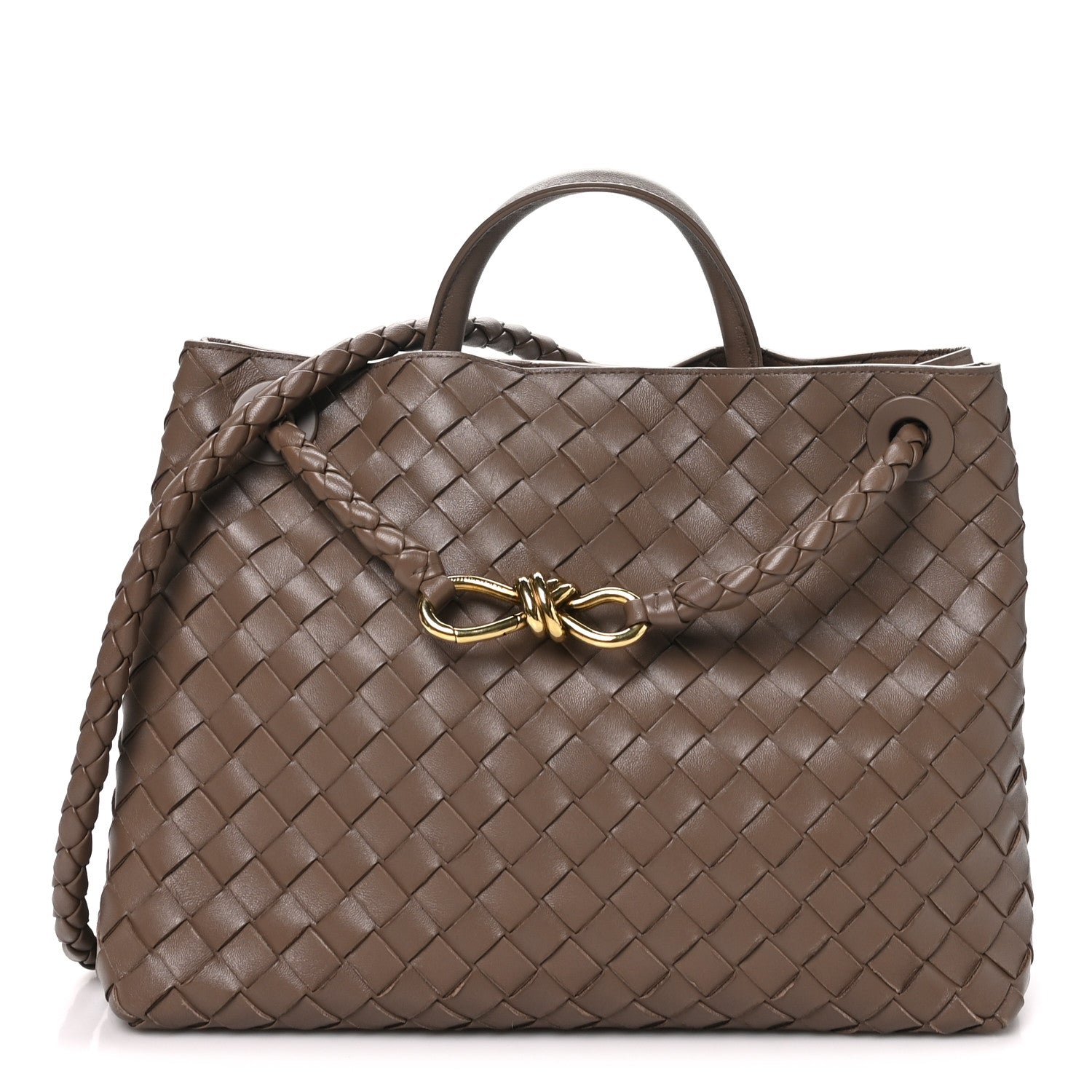 Bottega Veneta Nappa Intrecciato Medium Andiamo Shoulder Bag Taupe Grey 1 of 9