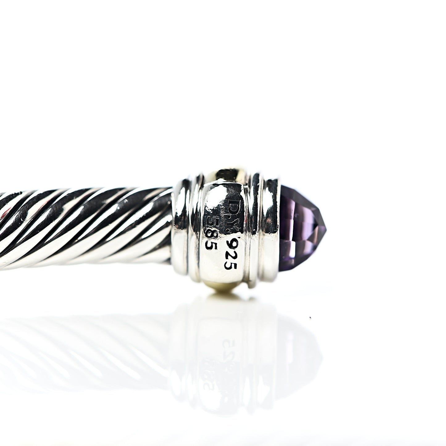 Sterling Silver 14K Yellow Gold Amethyst 5mm Cable Classics Bracelet