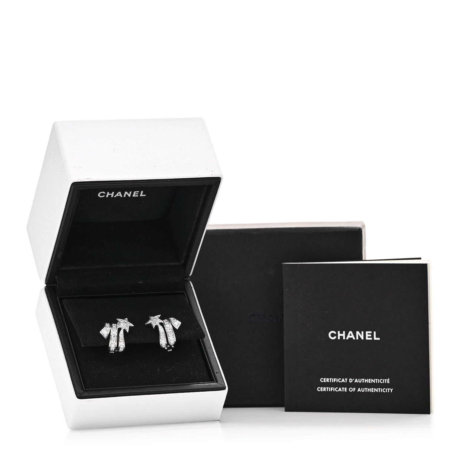 Chanel 18K White Gold Diamond Etoile Filante Earrings 5 of 5