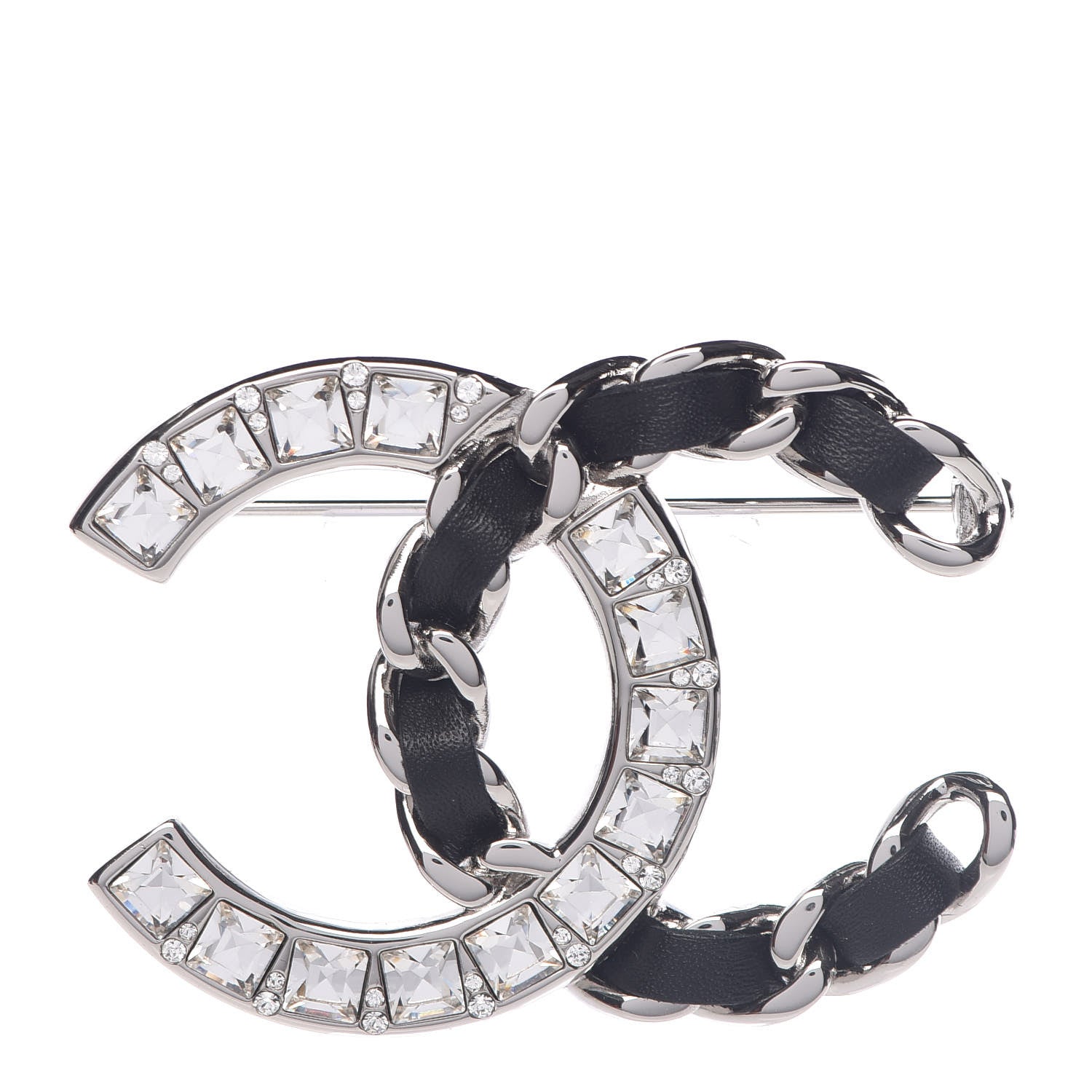 Chanel Lambskin Baguette Crystal CC Brooch Black Silver 1 of 5