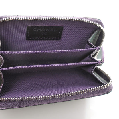 Chanel Metallic Lambskin Quilted Zip Around Coin Purse Wallet Dark Purple 5 of 8