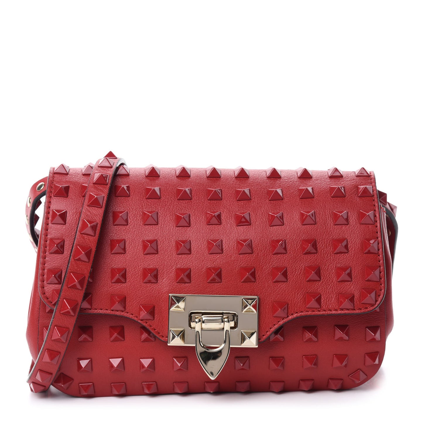 Vitello Monochrome Mini Rockstud All Over Flap Saddle Crossbody Bag Rosso Valentino