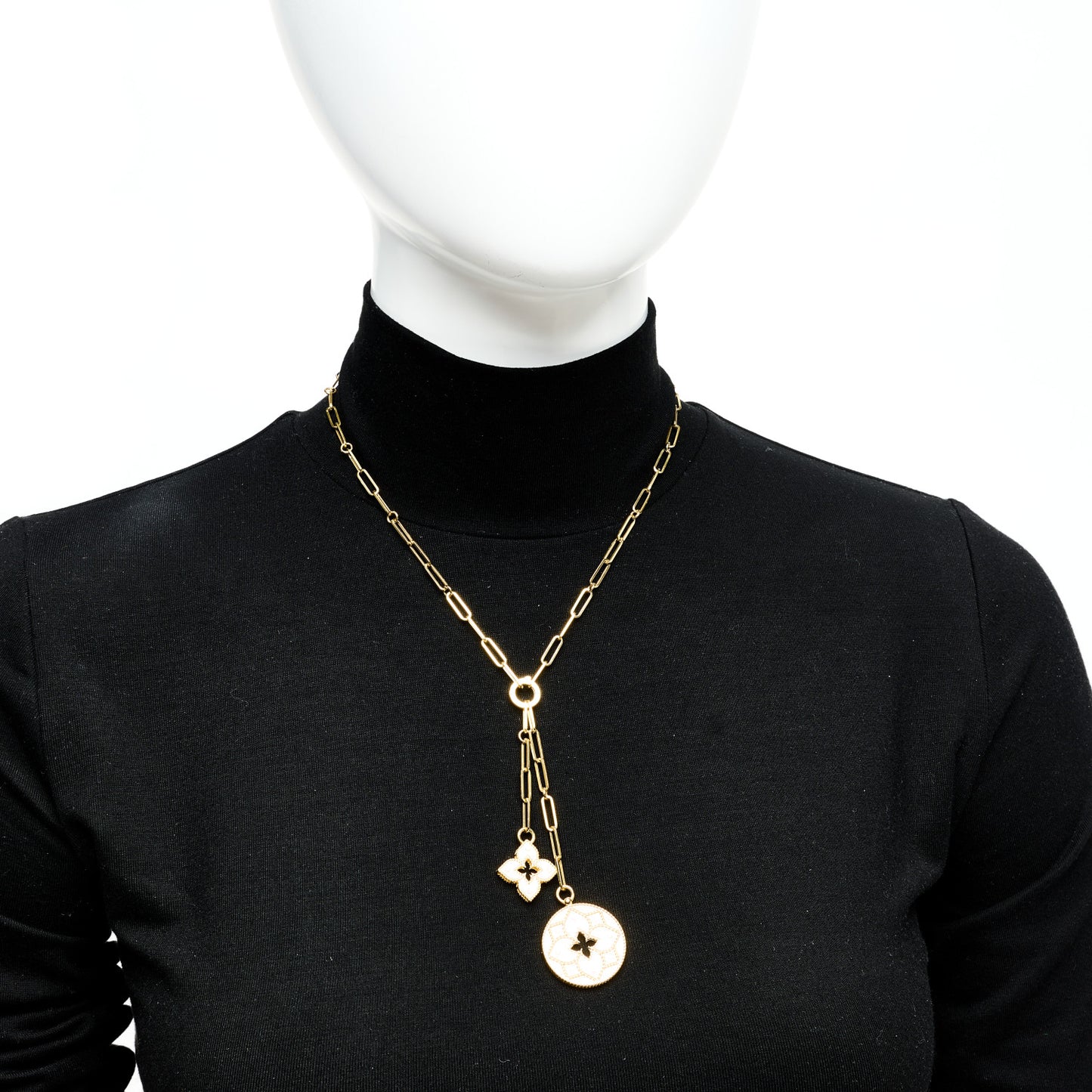 18K Yellow Gold Diamond Venetian Princess Double Medallion Y Necklace