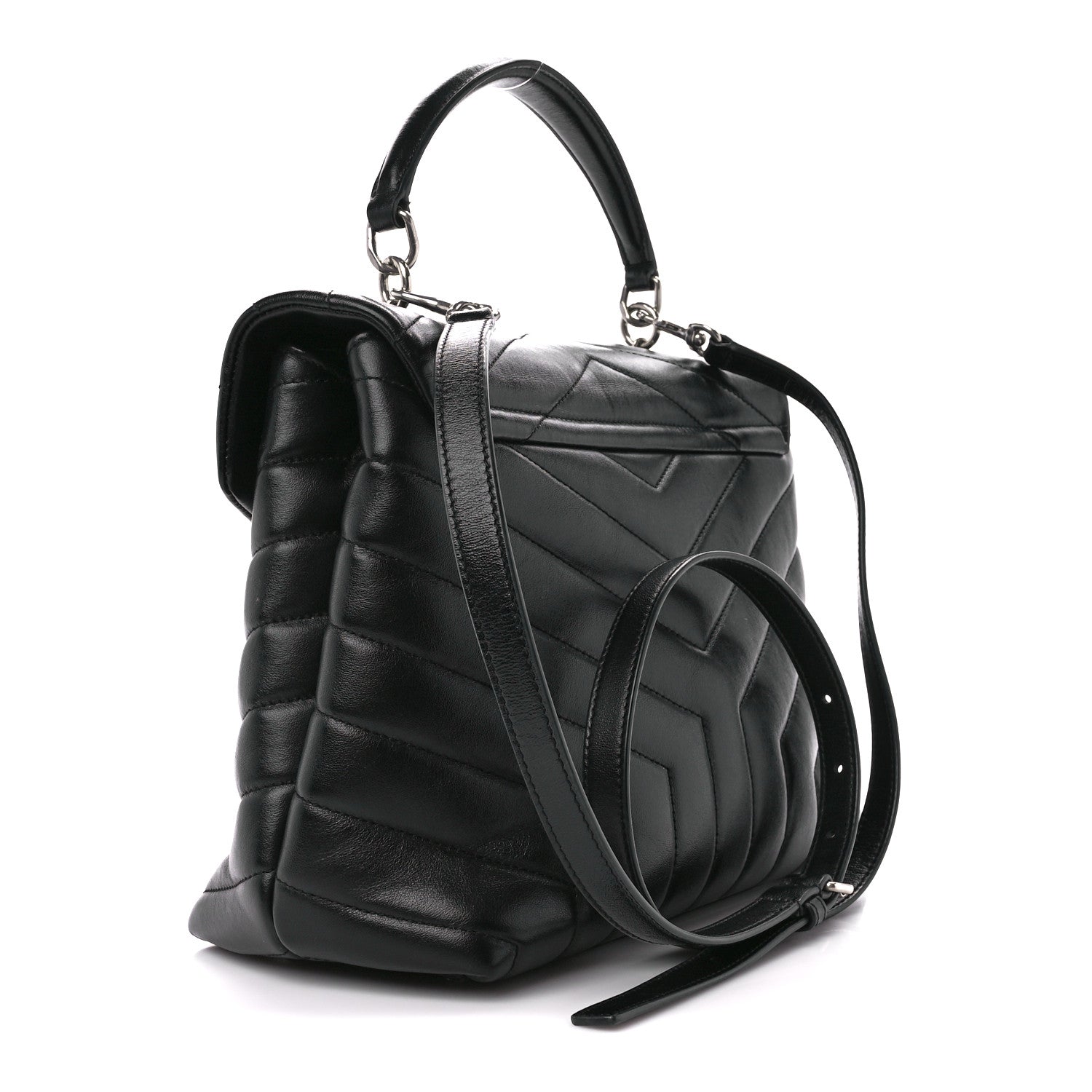 Saint Laurent Calfskin Y Quilted Monogram Medium Loulou Satchel Black 3 of 12