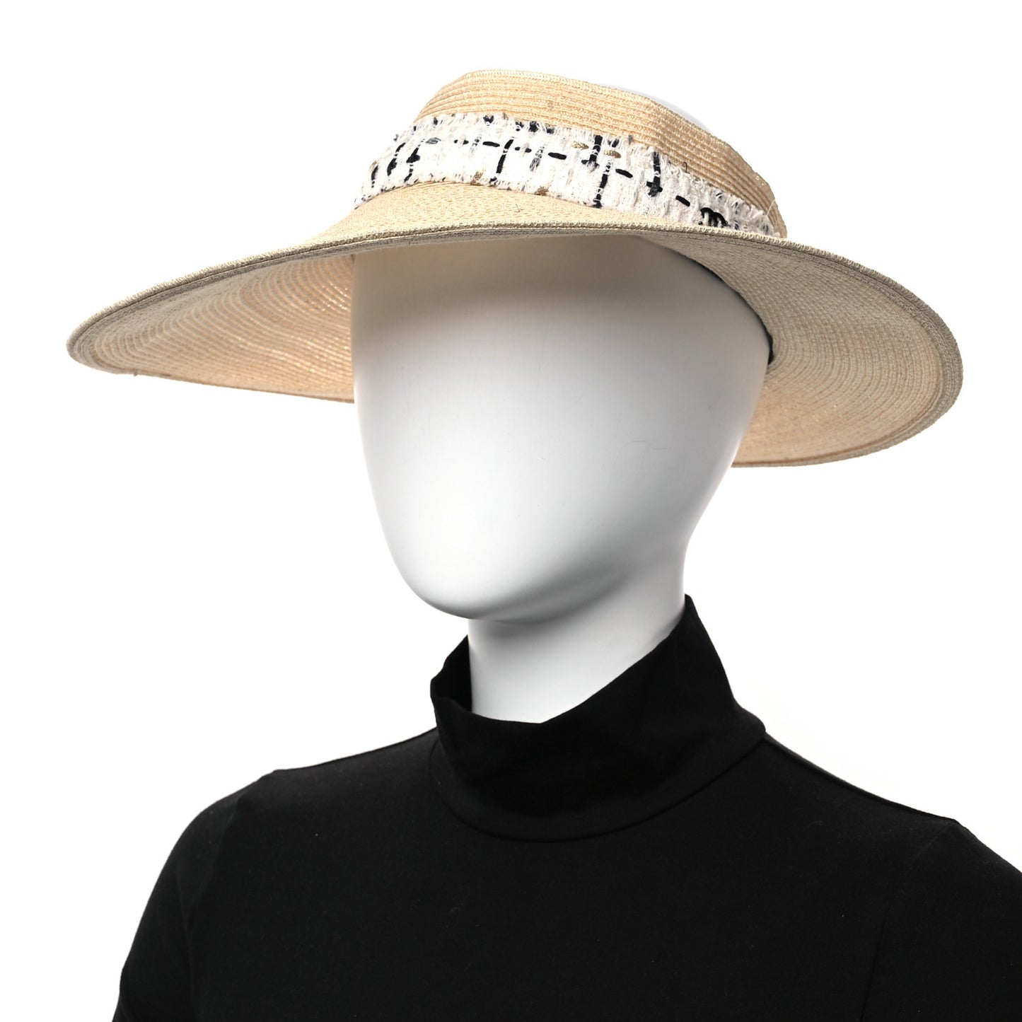 Straw Tweed Wide Brim Visor M Beige White