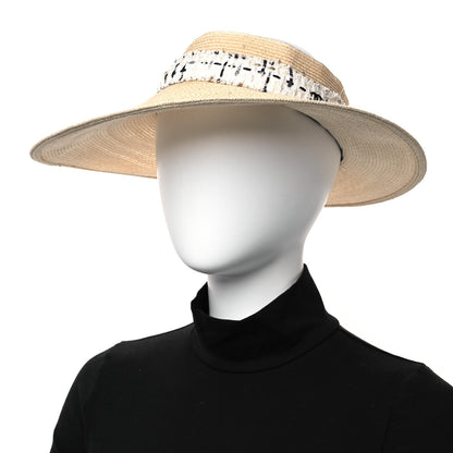 Chanel Straw Tweed Wide Brim Visor M Beige White 2 of 10