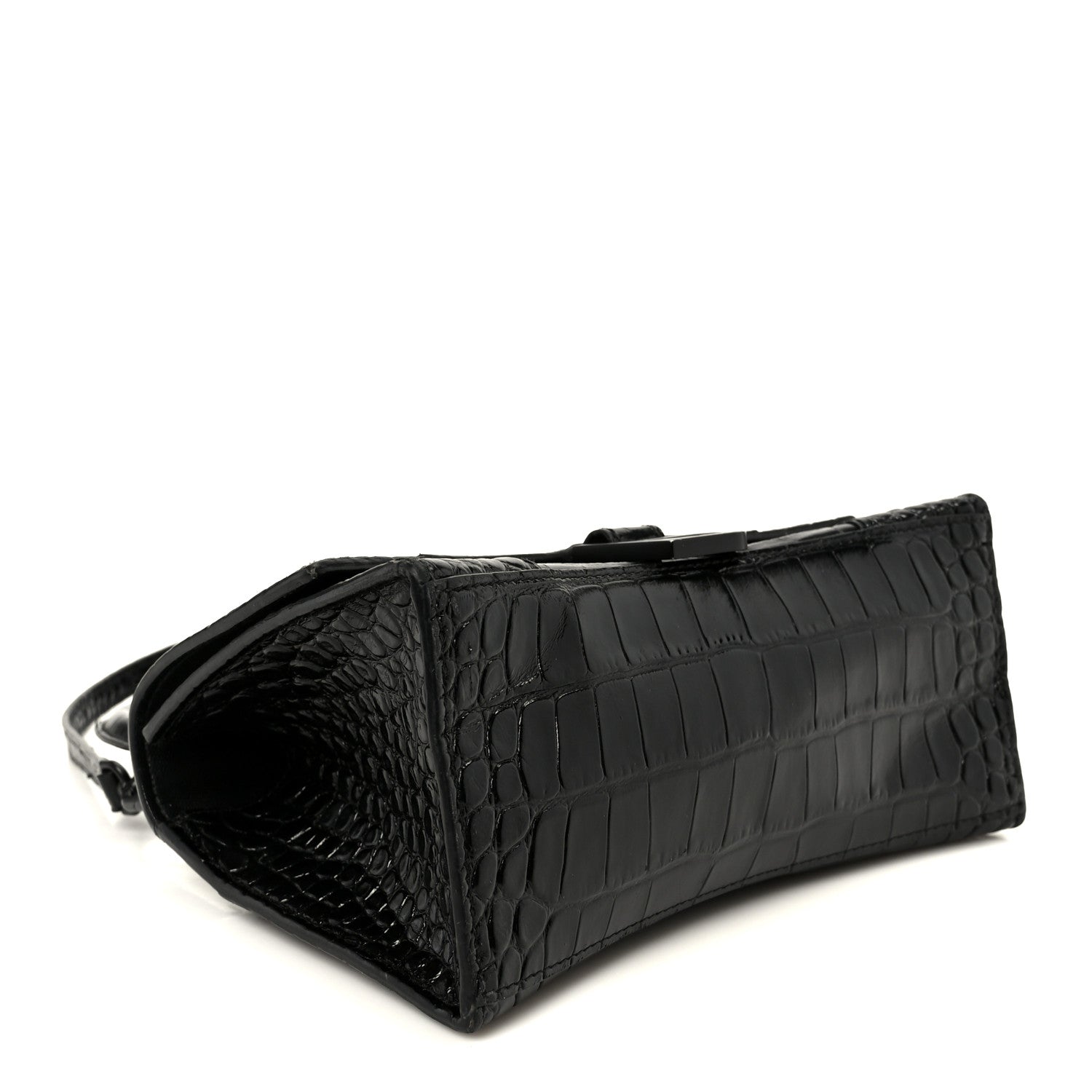 Balenciaga Shiny Calfskin Monochrome Crocodile Embossed Small Hourglass Top Handle Bag Black 4 of 14