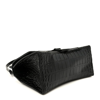 Balenciaga Shiny Calfskin Monochrome Crocodile Embossed Small Hourglass Top Handle Bag Black 4 of 14