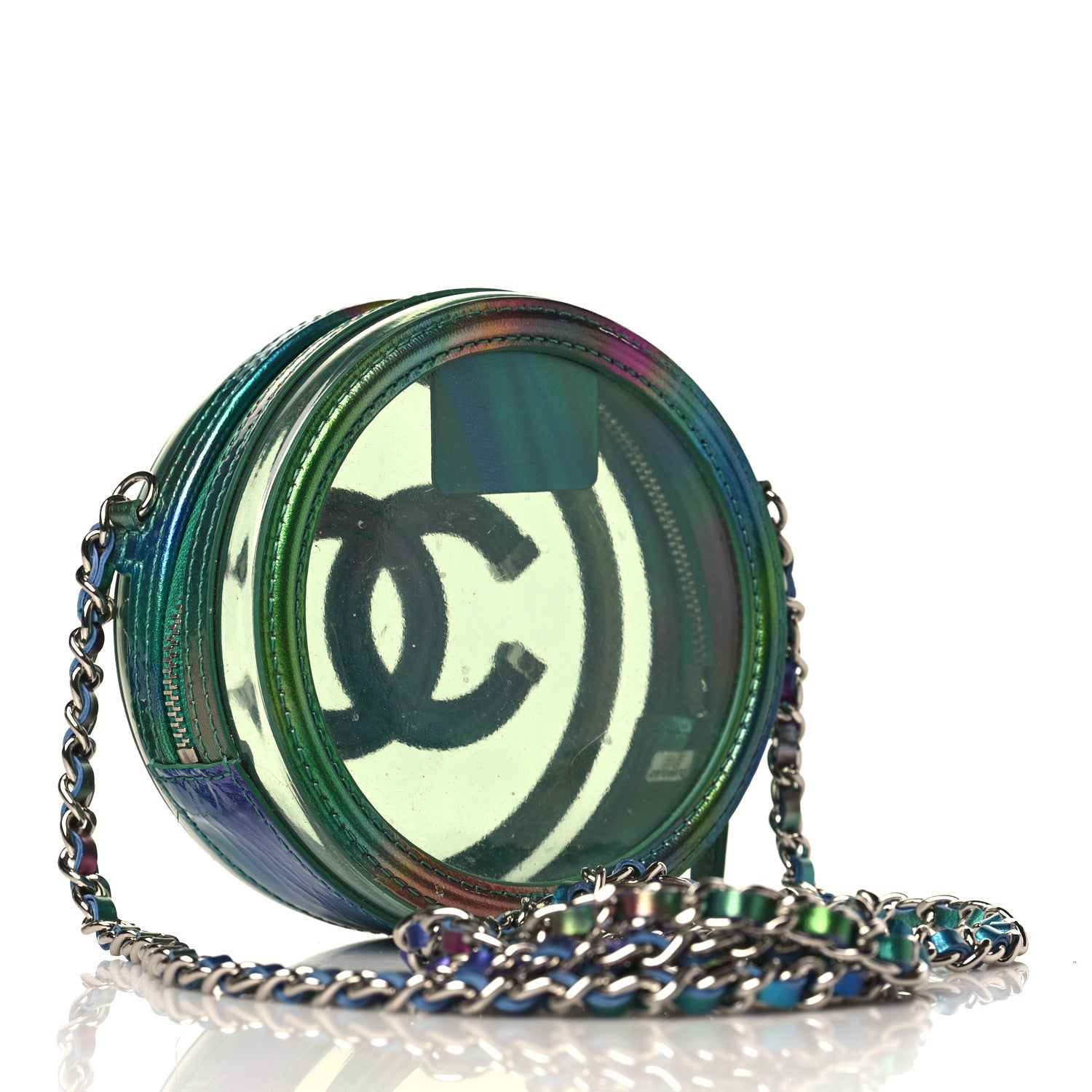 Chanel PVC Calfskin Lambskin Quilted Round Filigree Clutch With Chain Green 3 of 9